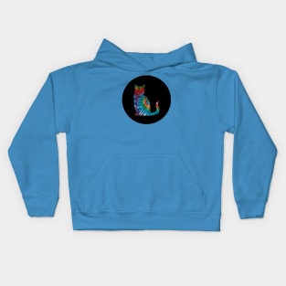 Tie-Dye Cat in Black Circle 1 Kids Hoodie